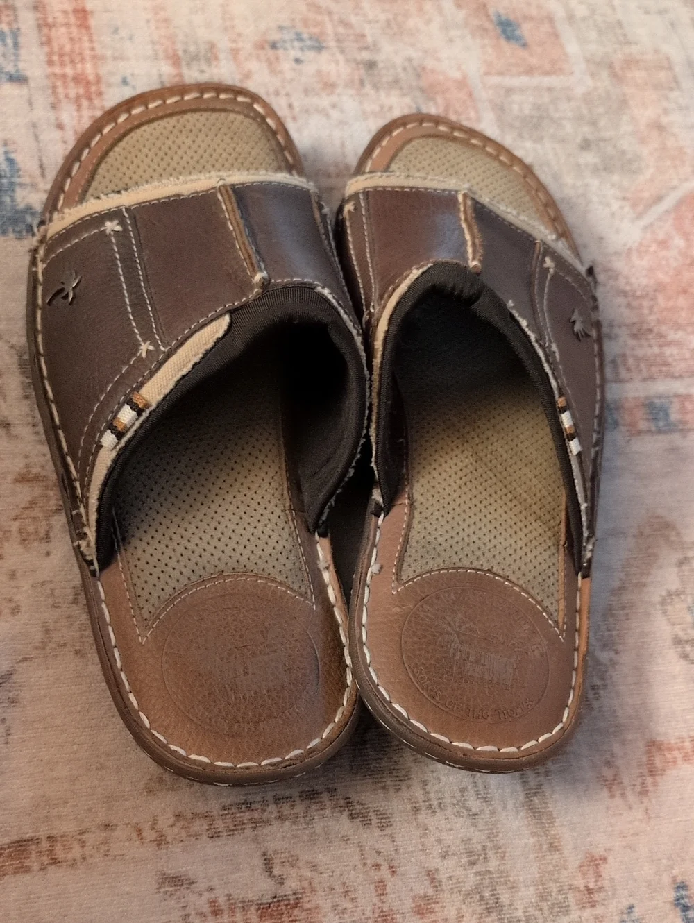 Margaritaville Men's Leather Brown & Tan Slide Sandals